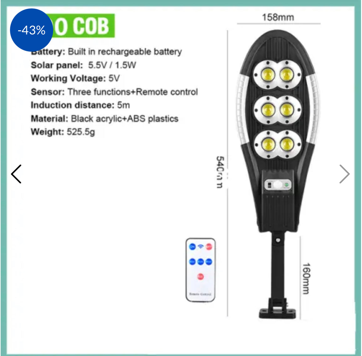 Solarna LED lampa s daljinskim upravljačem 500W